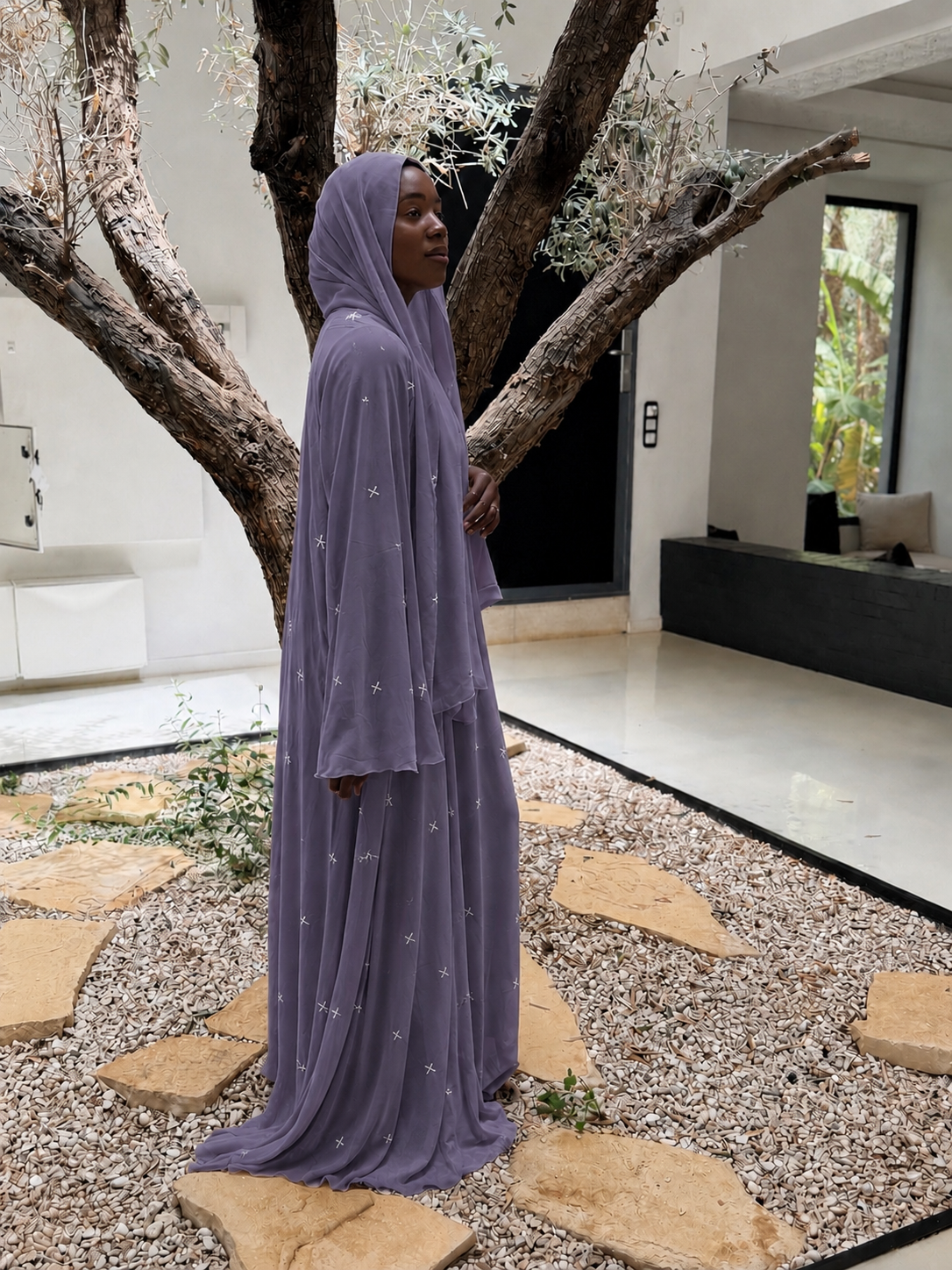 Abaya en mousseline Lilas