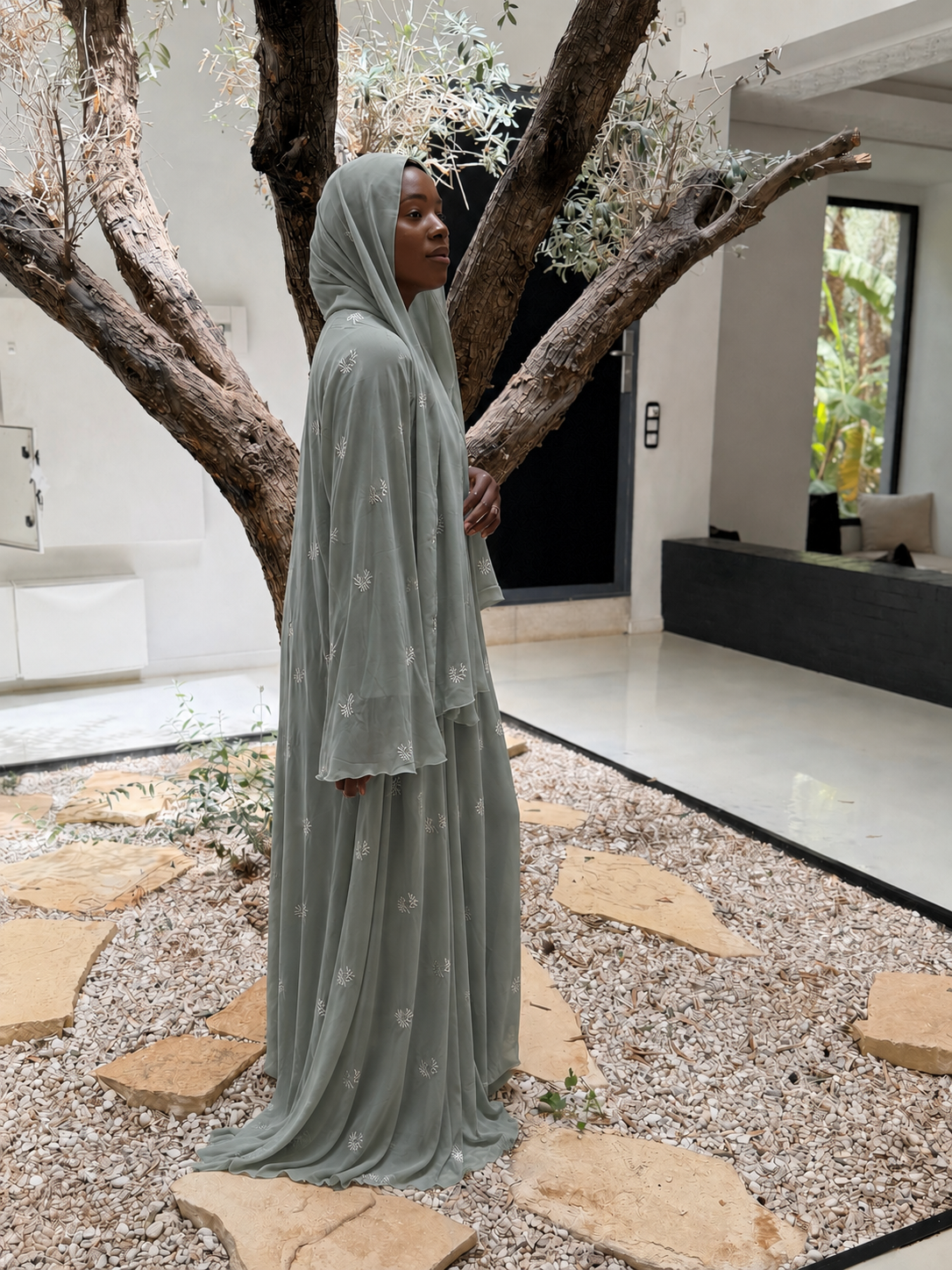 Abaya en mousseline Vert sauge