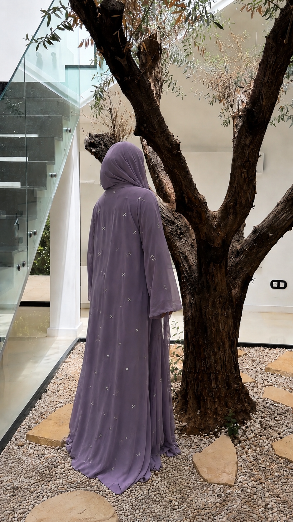 Abaya en mousseline Lilas
