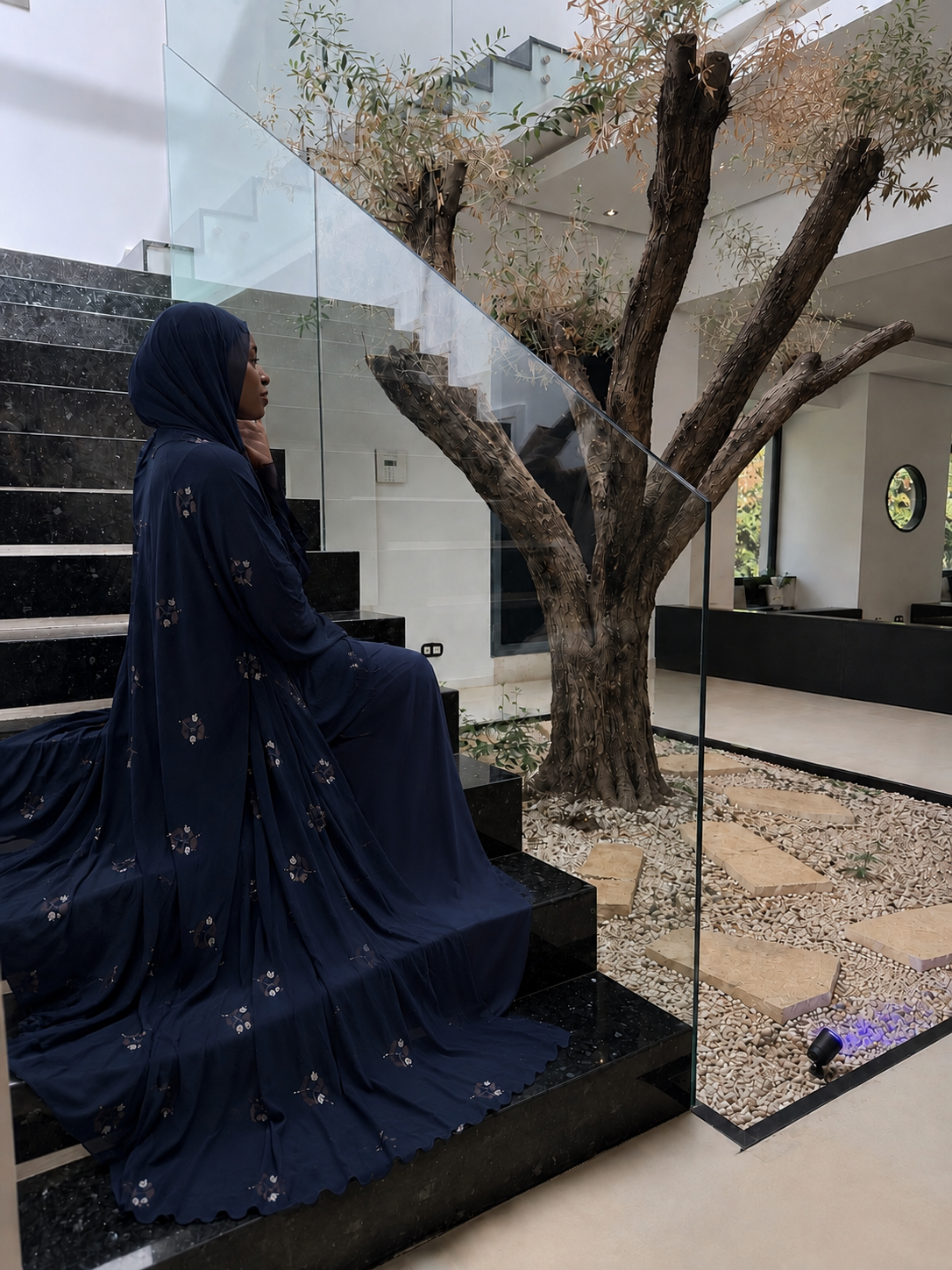 Abaya en mousseline Bleu foncé