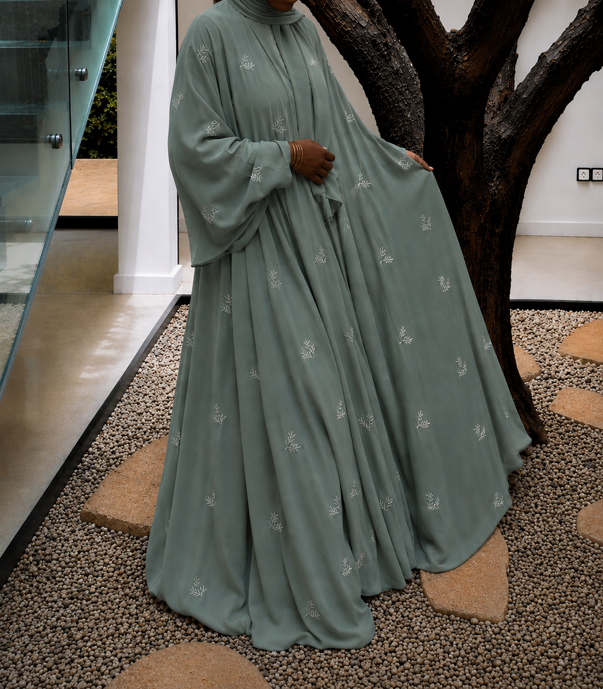 Abaya en mousseline Vert sauge