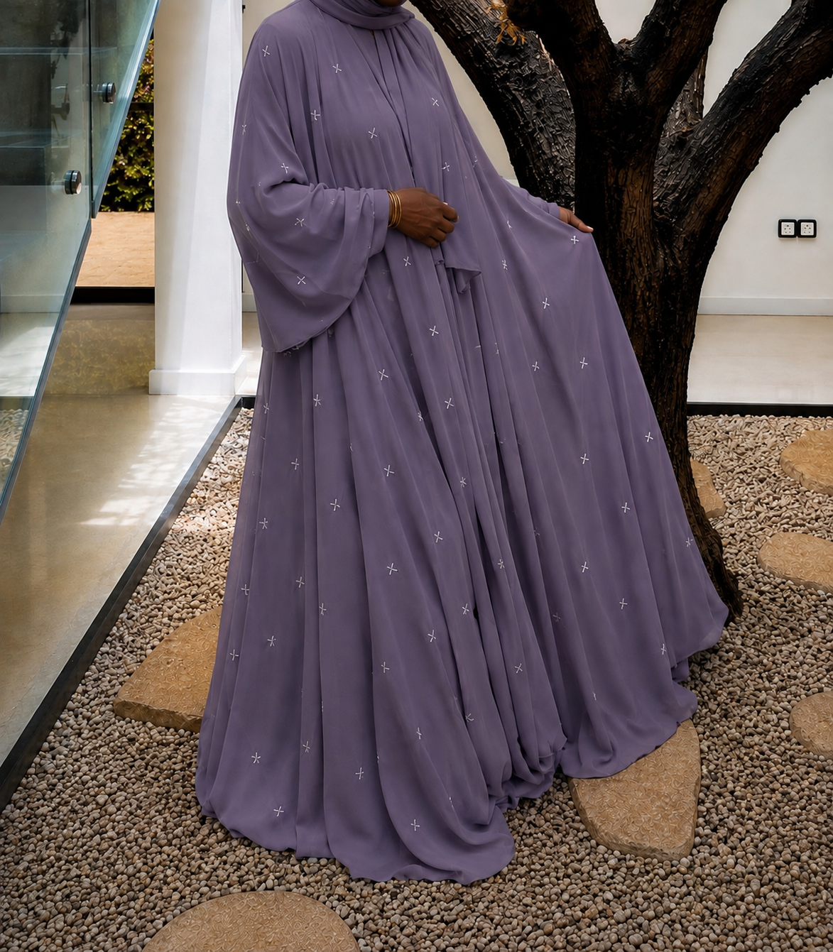 Abaya en mousseline Lilas