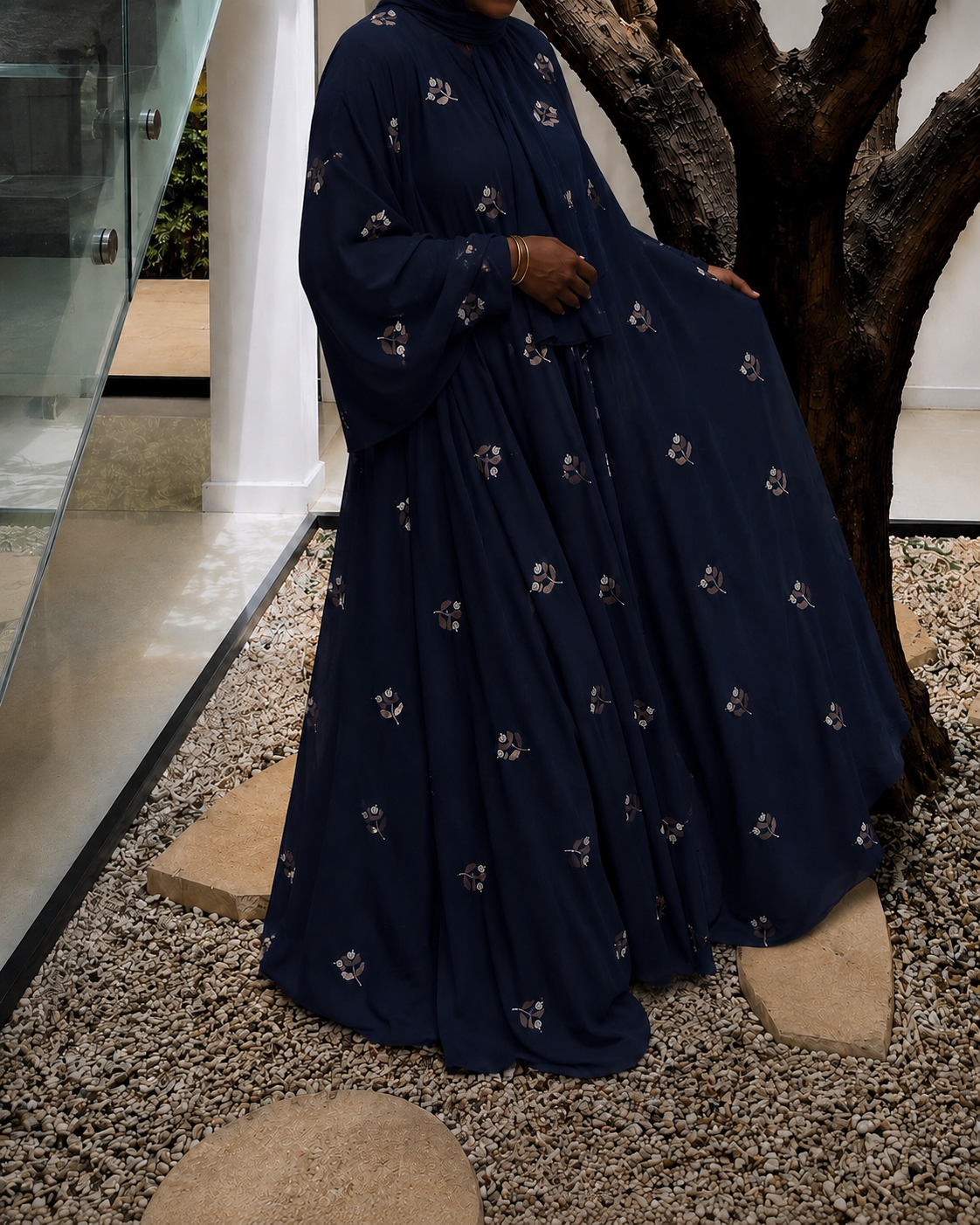 Abaya en mousseline Bleu foncé