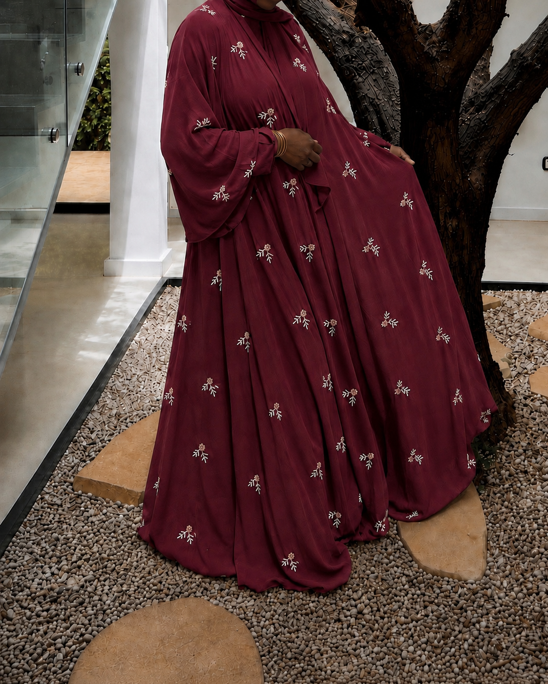 Abaya en mousseline Rouge bordeaux