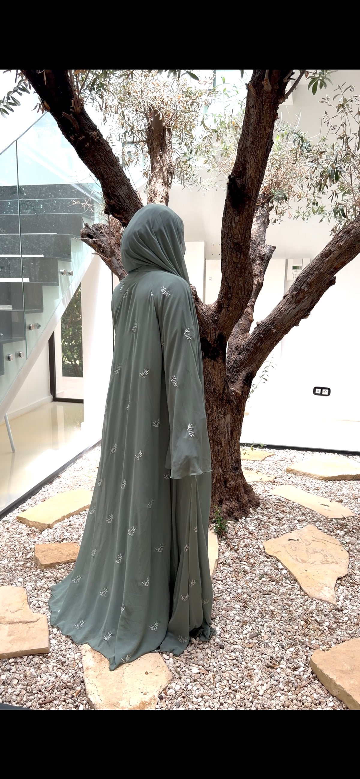 Abaya en mousseline Vert sauge